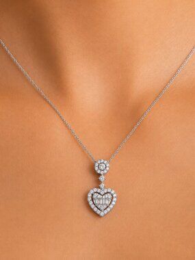 NEW 925 Sterling Silver Diamond Heart Pendant Necklace